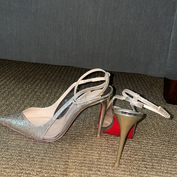 Christian Louboutin Optichoc 100 Glitter Platine ECU/PVC Heels, Size 38 - Picture 5 of 8